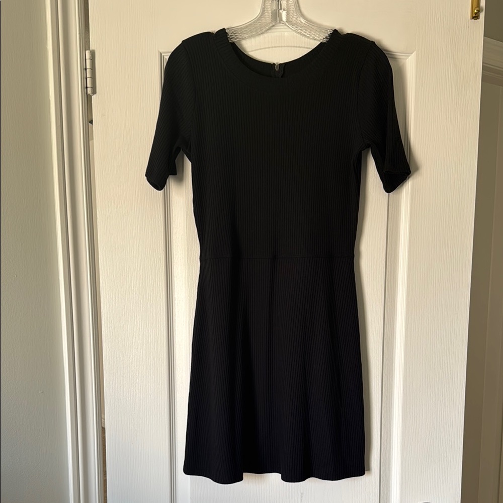 Abercrombie & Fitch Black Short Sleeve Rib Knit Stretch Dress